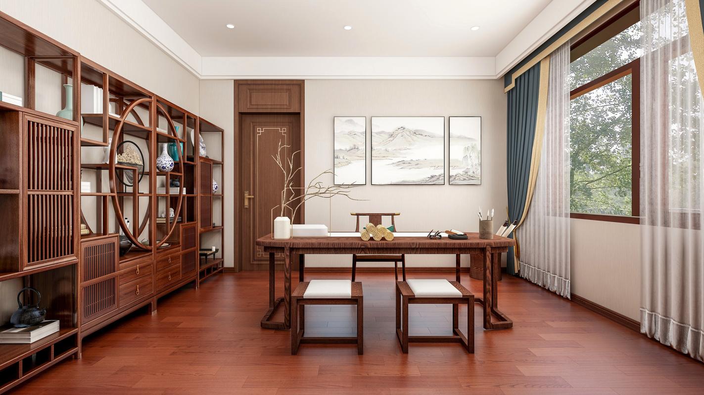 新中式书房装修效果图大全2020图片-家里装修新中式，如何装修大气一点的书房？